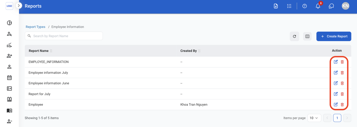 HR Rep Actions