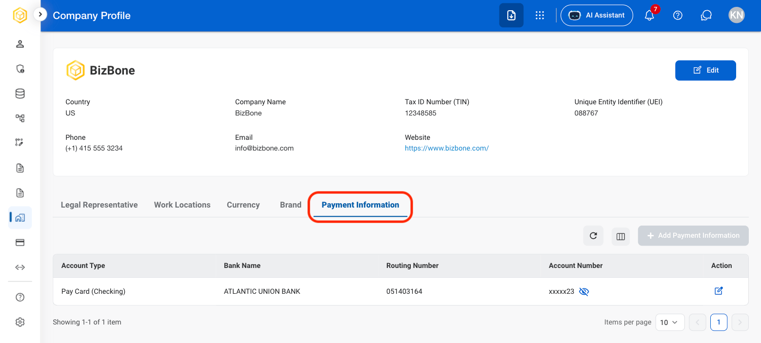 AM CP Payment Info