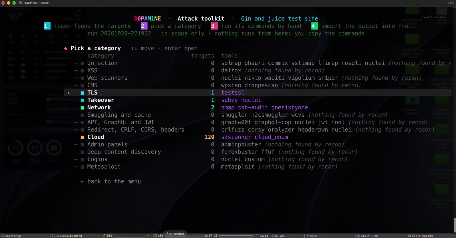 Picking an attack category in the toolkit