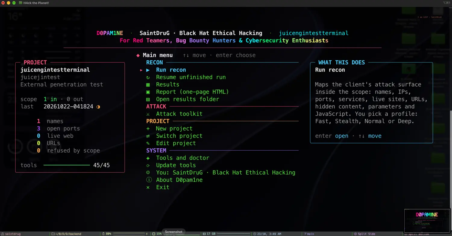 The D0pam1ne engine main menu