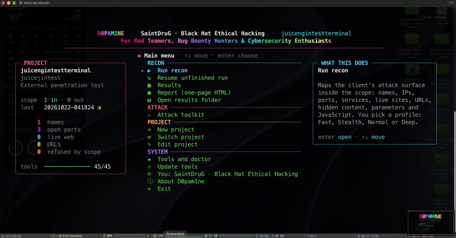 The D0pam1ne engine main menu