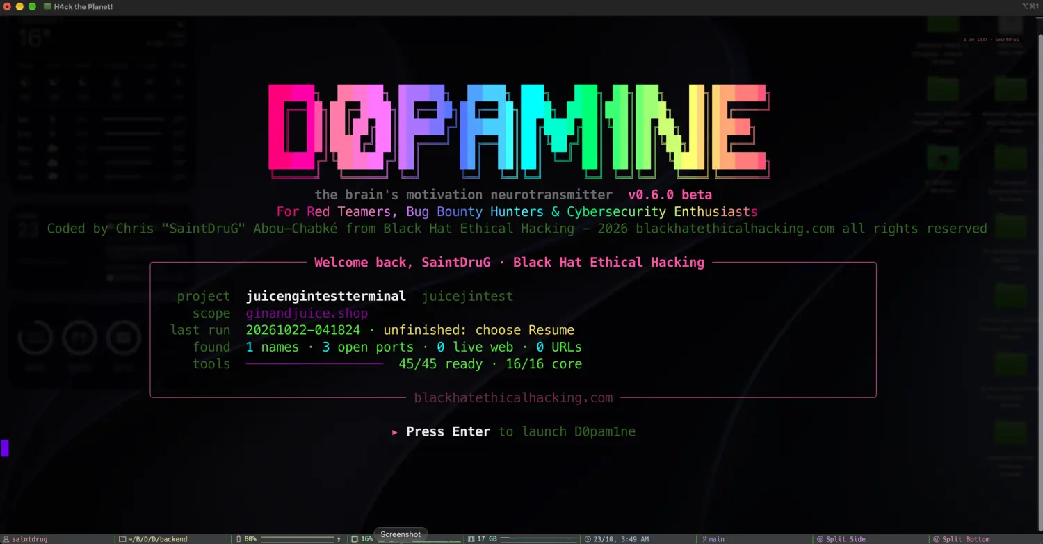The D0pam1ne engine welcome screen