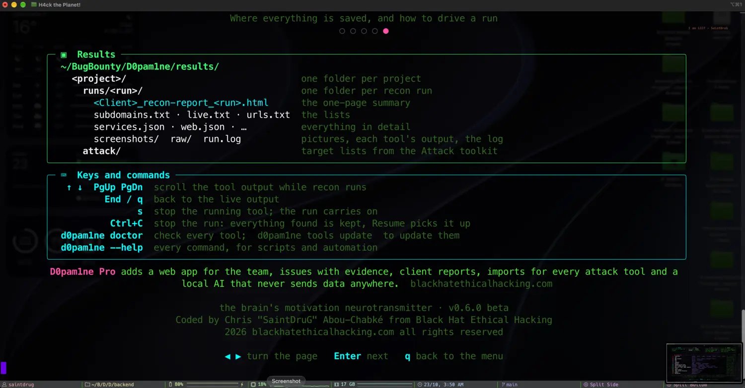 The results folder layout and keyboard commands