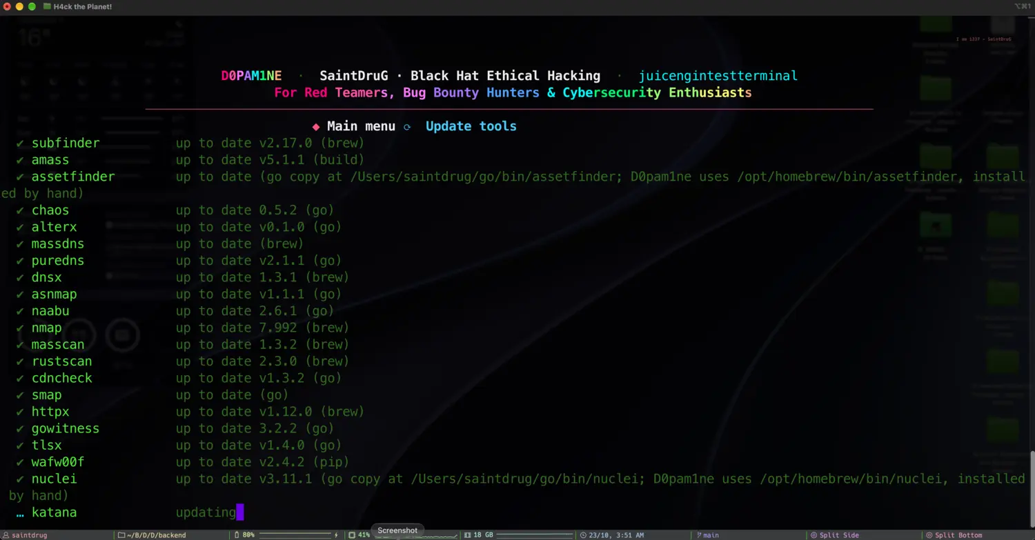 Updating tools in the D0pam1ne engine