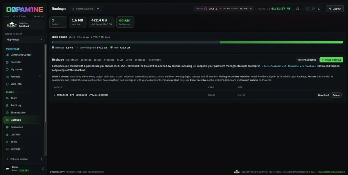 Encrypted backups with restore