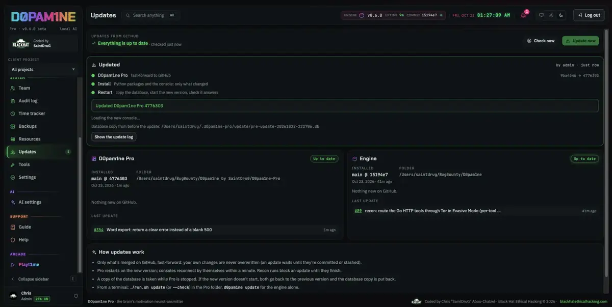 The update log of recent changes