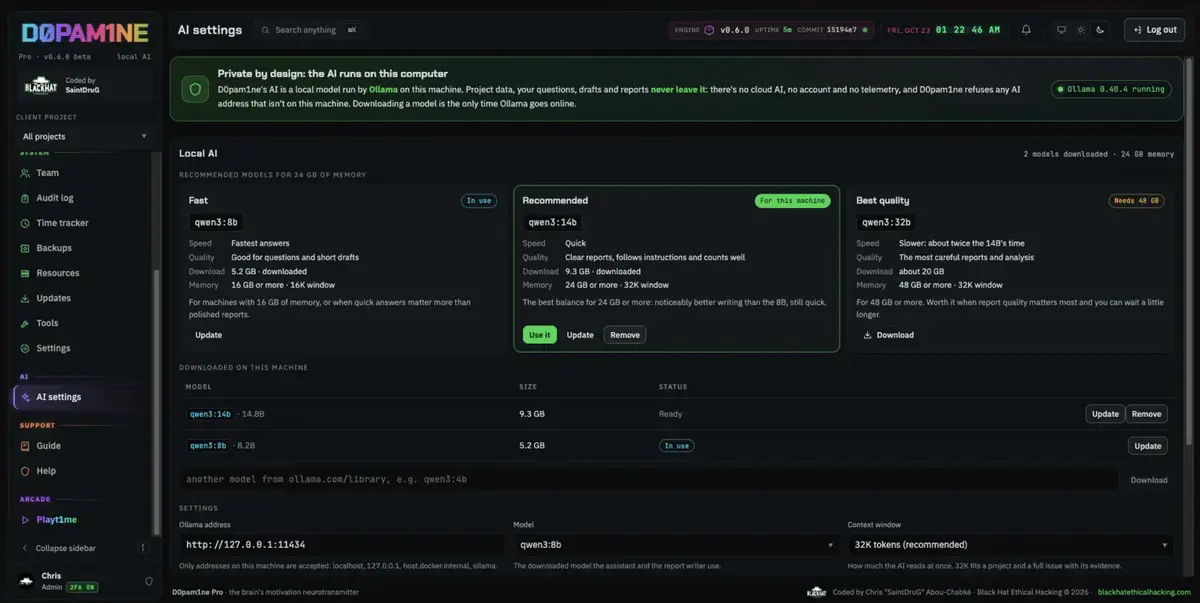AI settings: private by design, with recommended local models