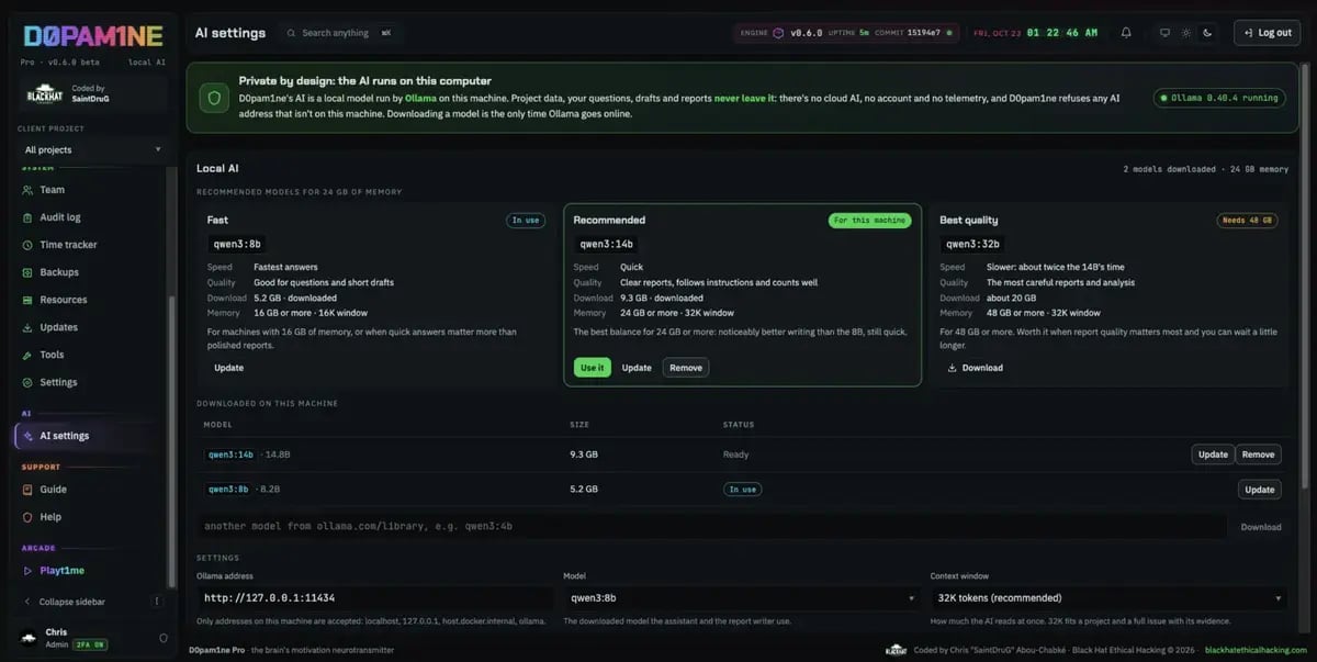 AI settings: private by design, with recommended local models
