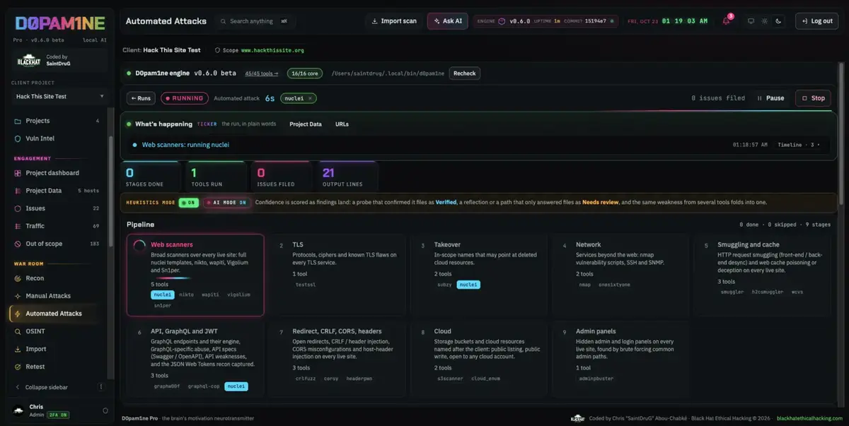 Automated Attacks running, streaming output