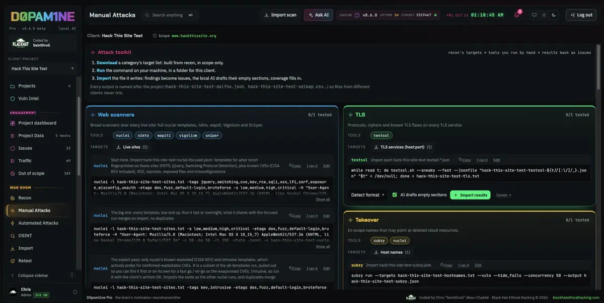 The Manual Attacks toolkit, organised by category