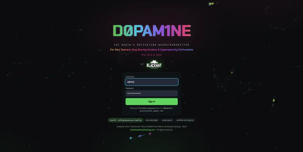 The D0pam1ne Pro sign-in screen