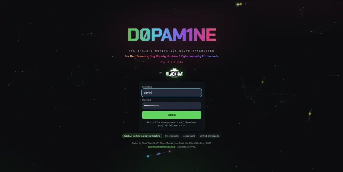 The D0pam1ne Pro sign-in screen