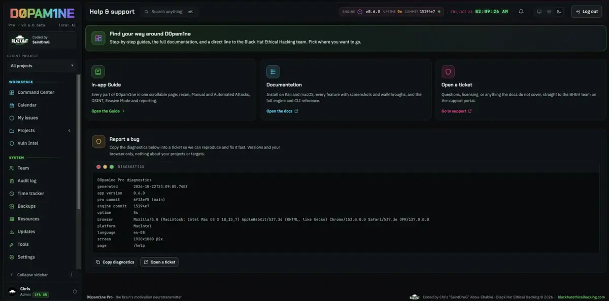 The Help and support page