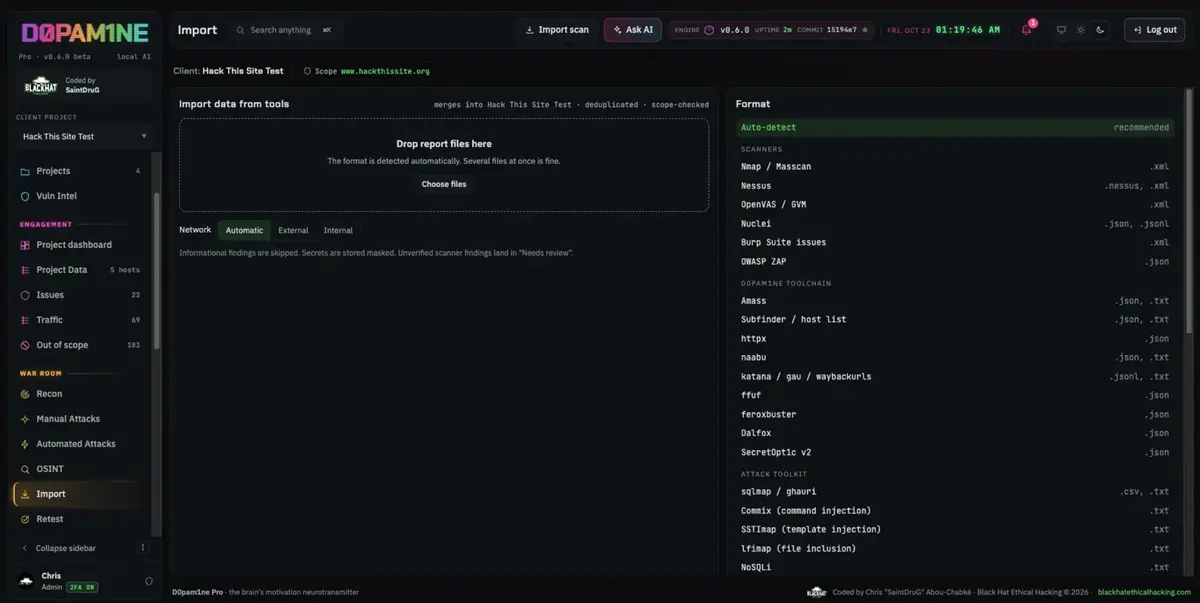 Import data from tools: drop files, format detected automatically