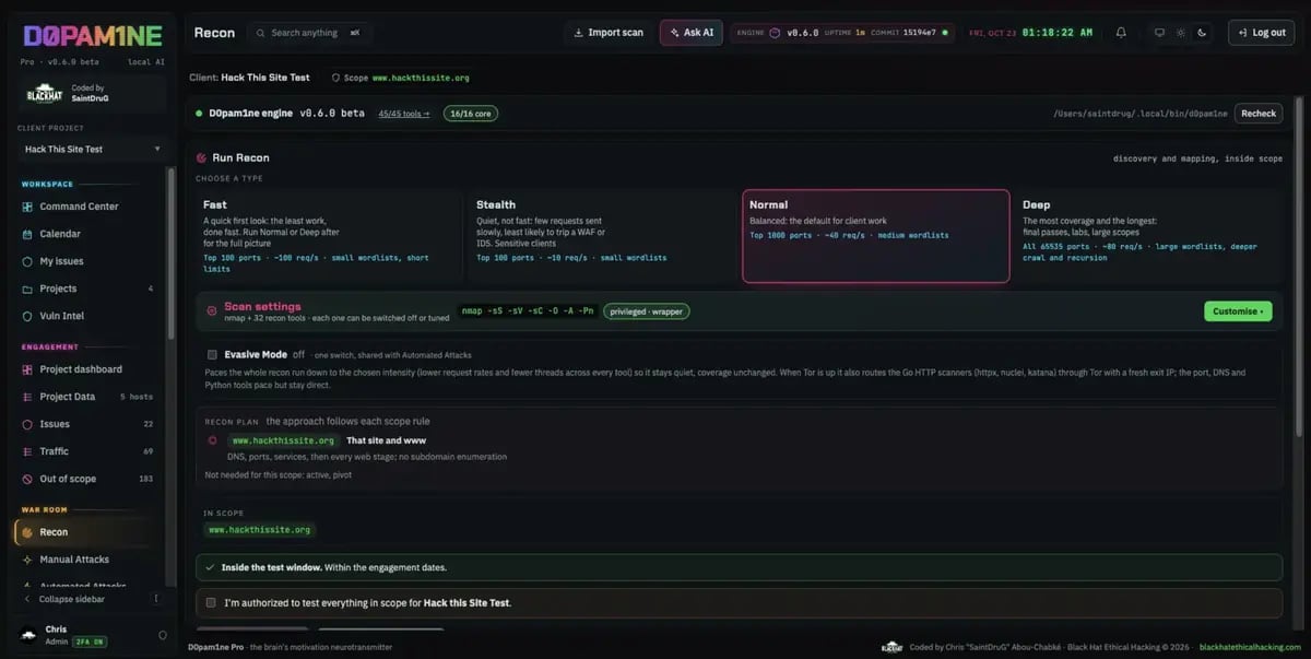 Recon profiles and scan settings