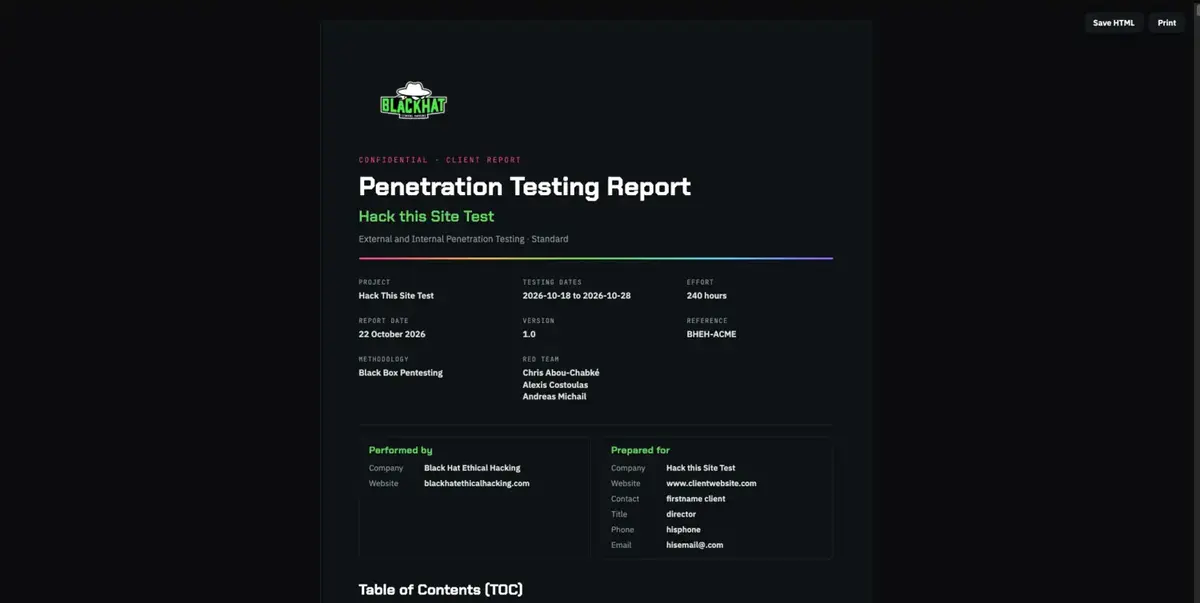 The PDF report cover page