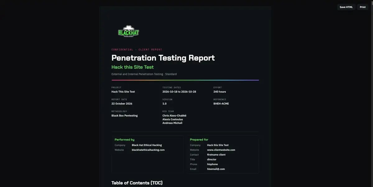 The PDF report cover page