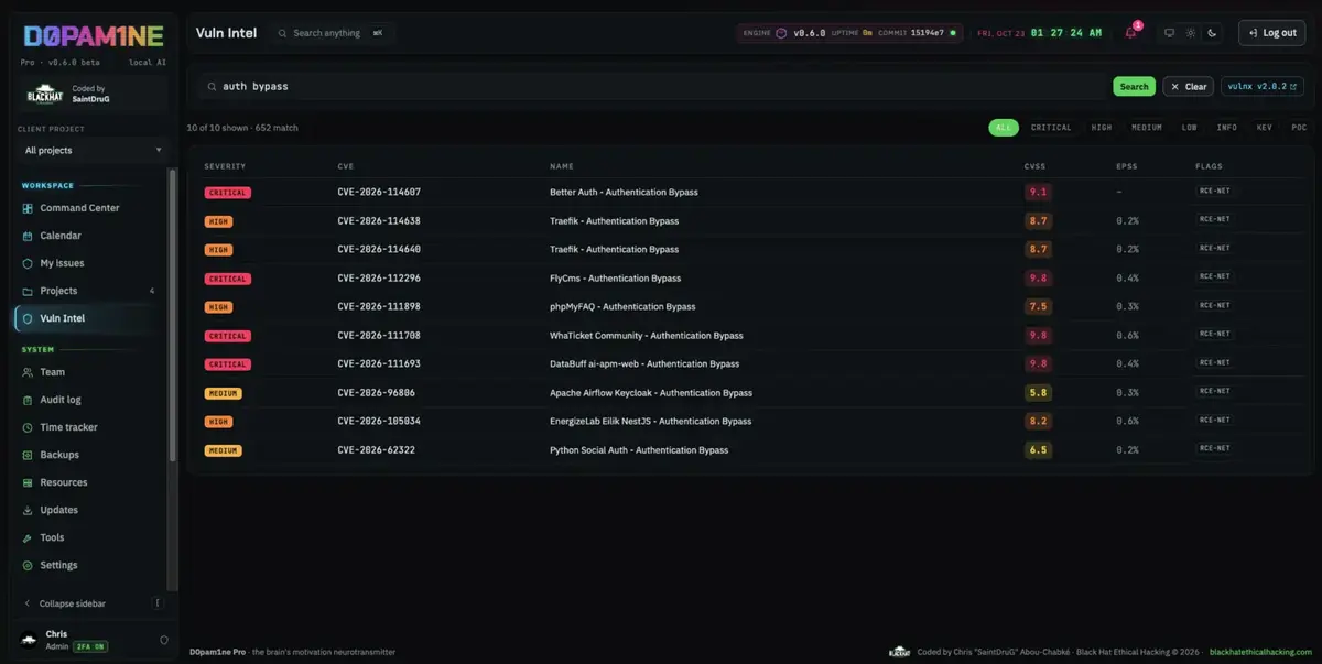 Vuln Intel results with severity, CVSS and EPSS
