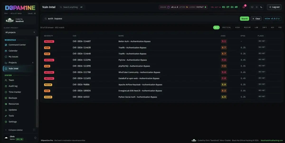 Vuln Intel results with severity, CVSS and EPSS