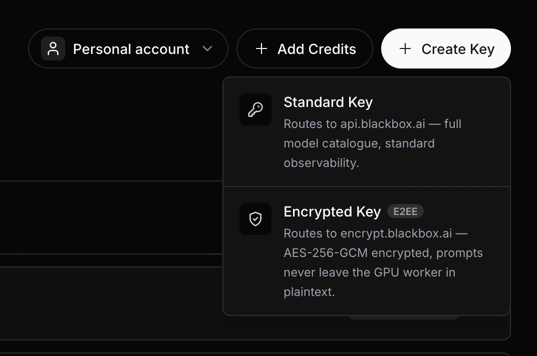 Creating an API key in the BLACKBOX AI dashboard