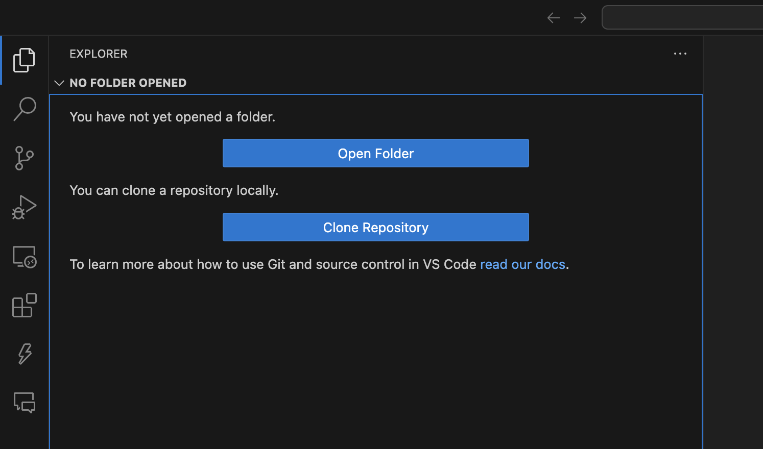 Click Open Folder for Existing Projects