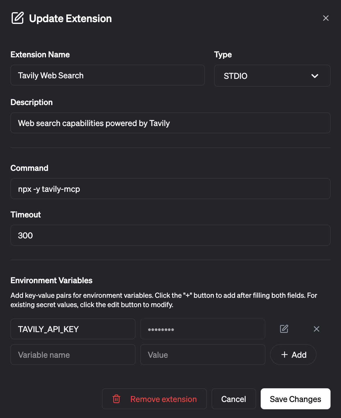 Adding extension API key