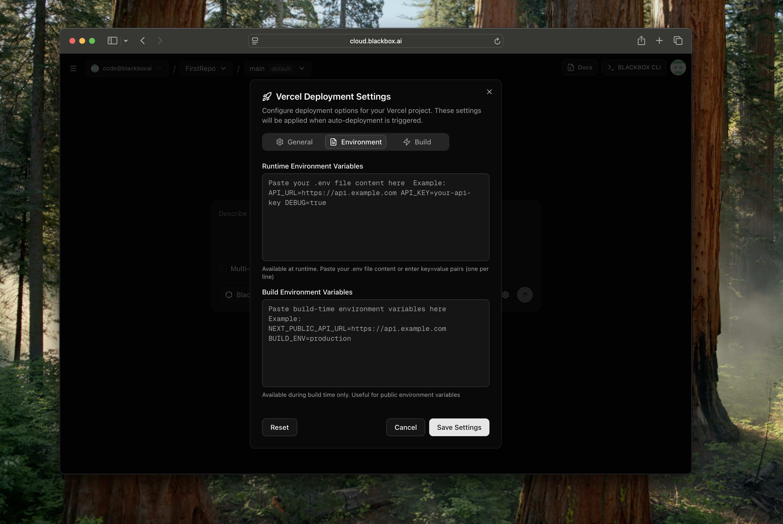 Vercel Settings Environment
