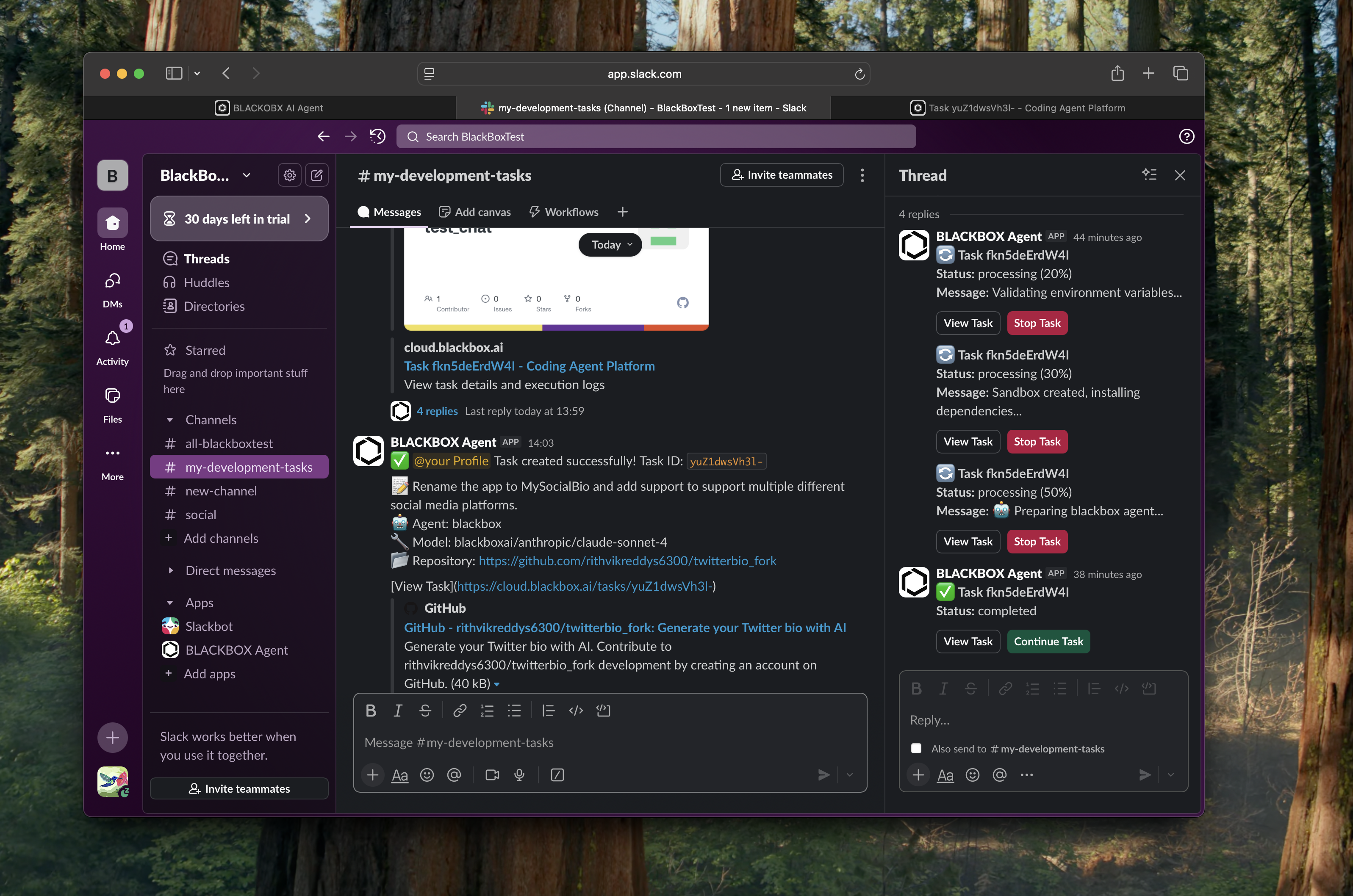 Remote Agent Slack home