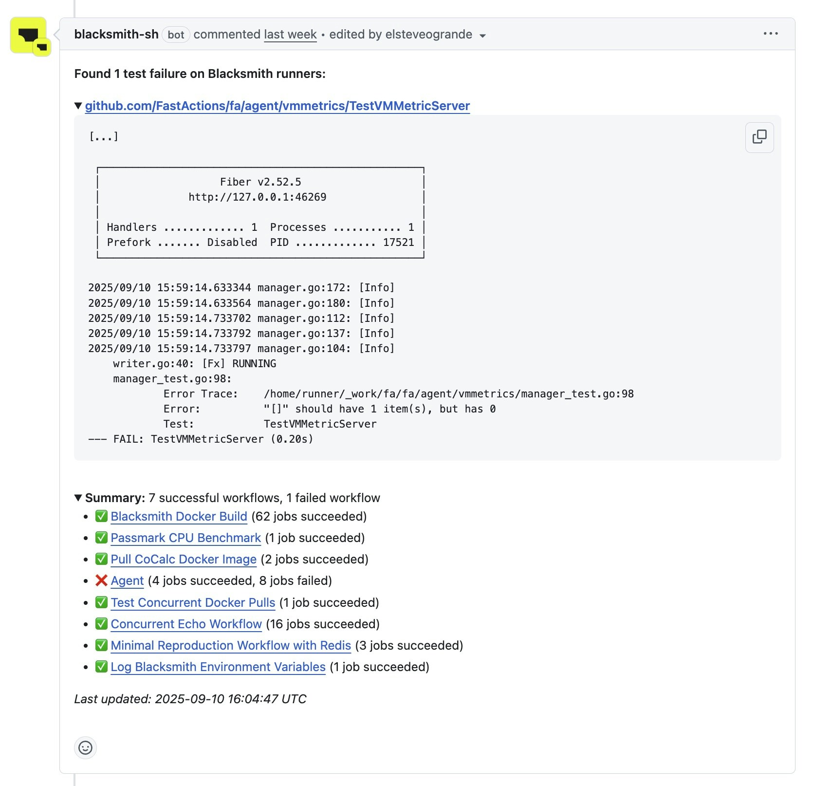 GH Comment Failing Test