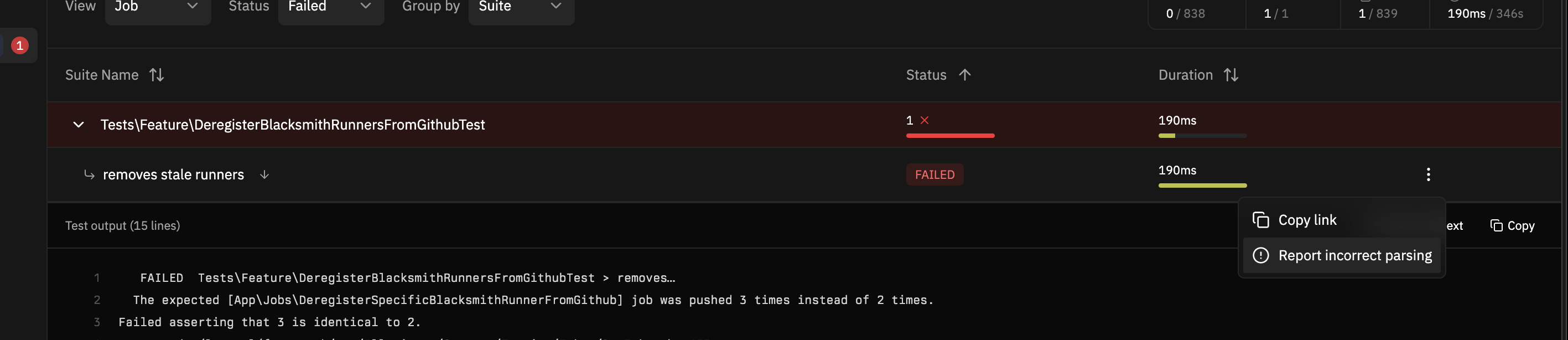 Report Parsing Error Menu