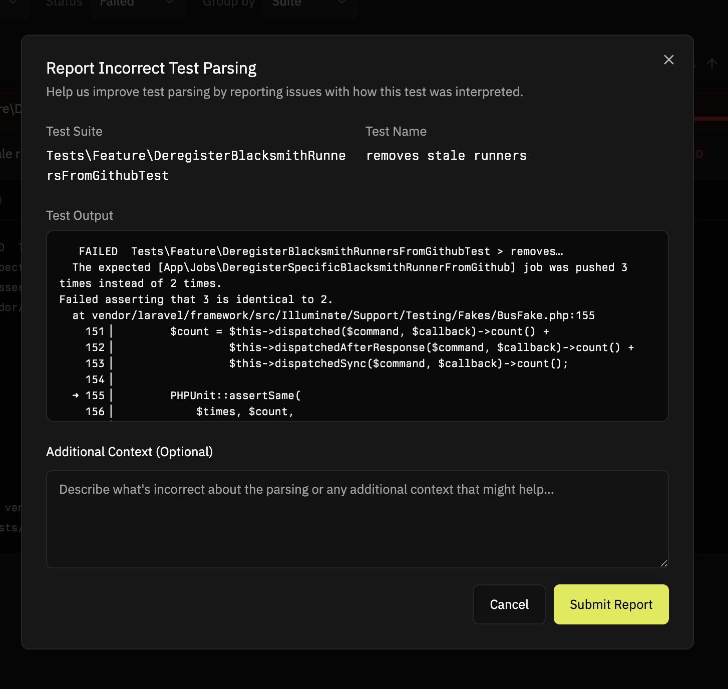 Report Parsing Error Modal