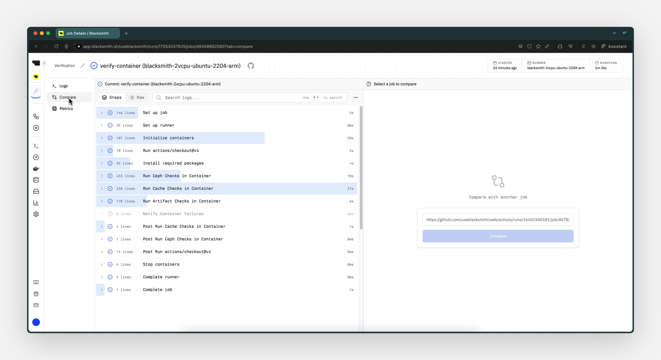 Compare view interface