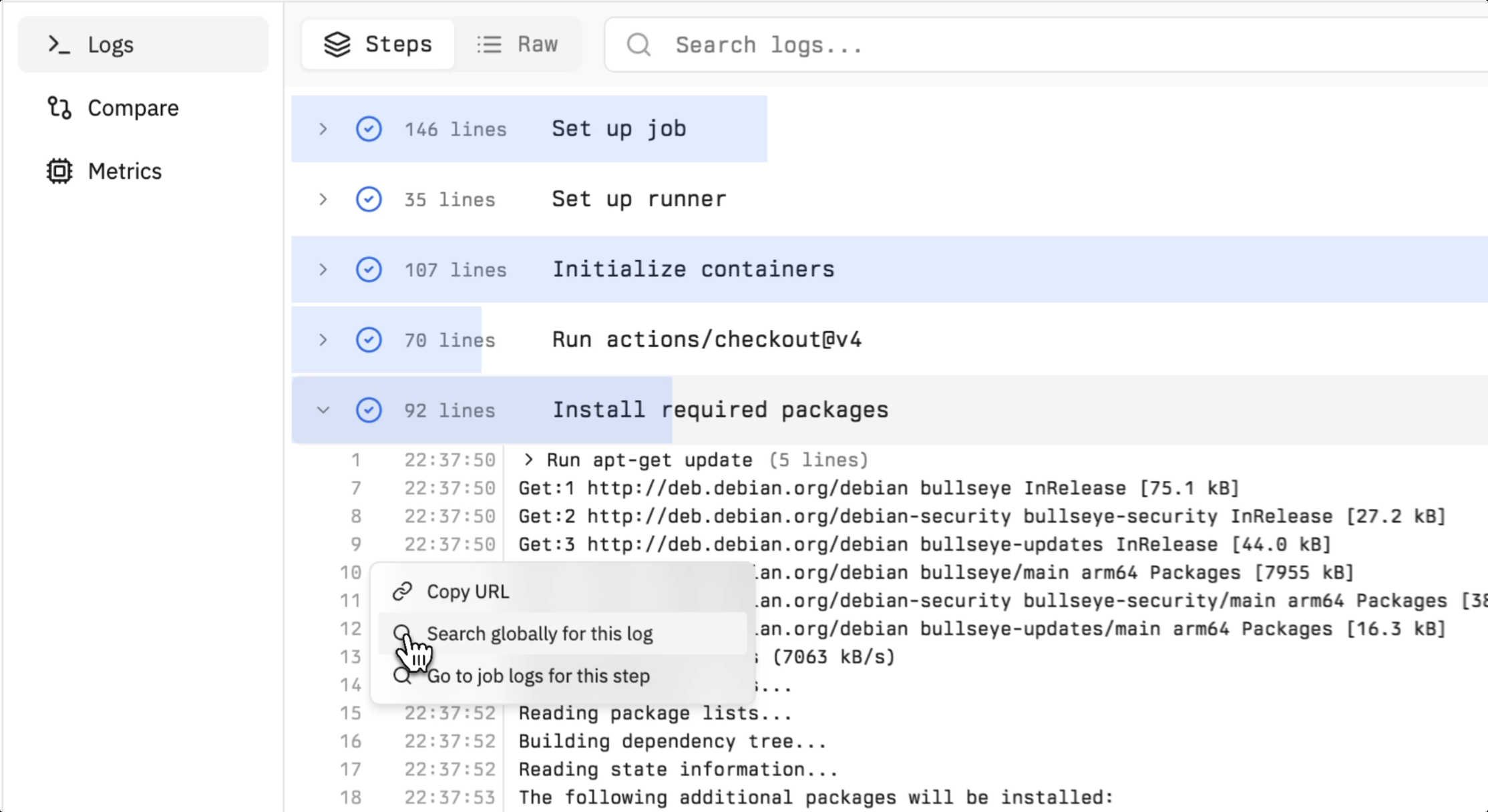 Global log search interface