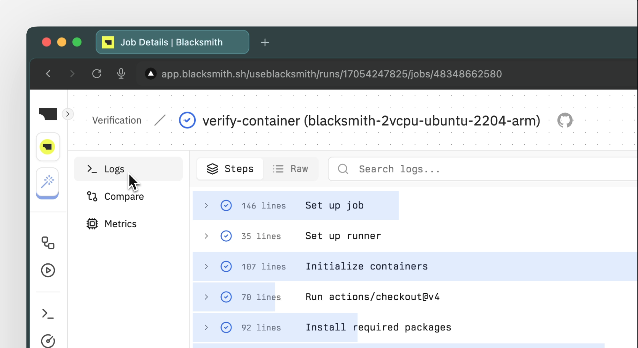 Logs view interface