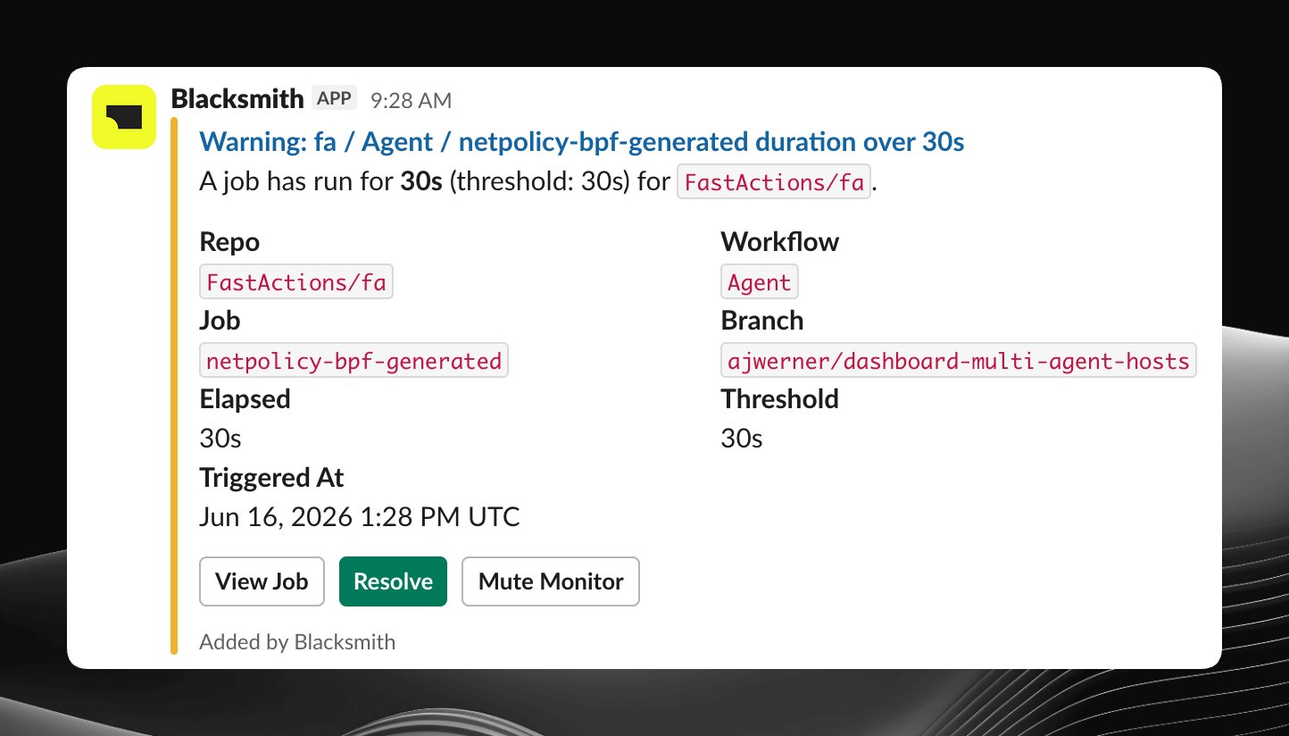 Slack alert message with severity badge and action buttons