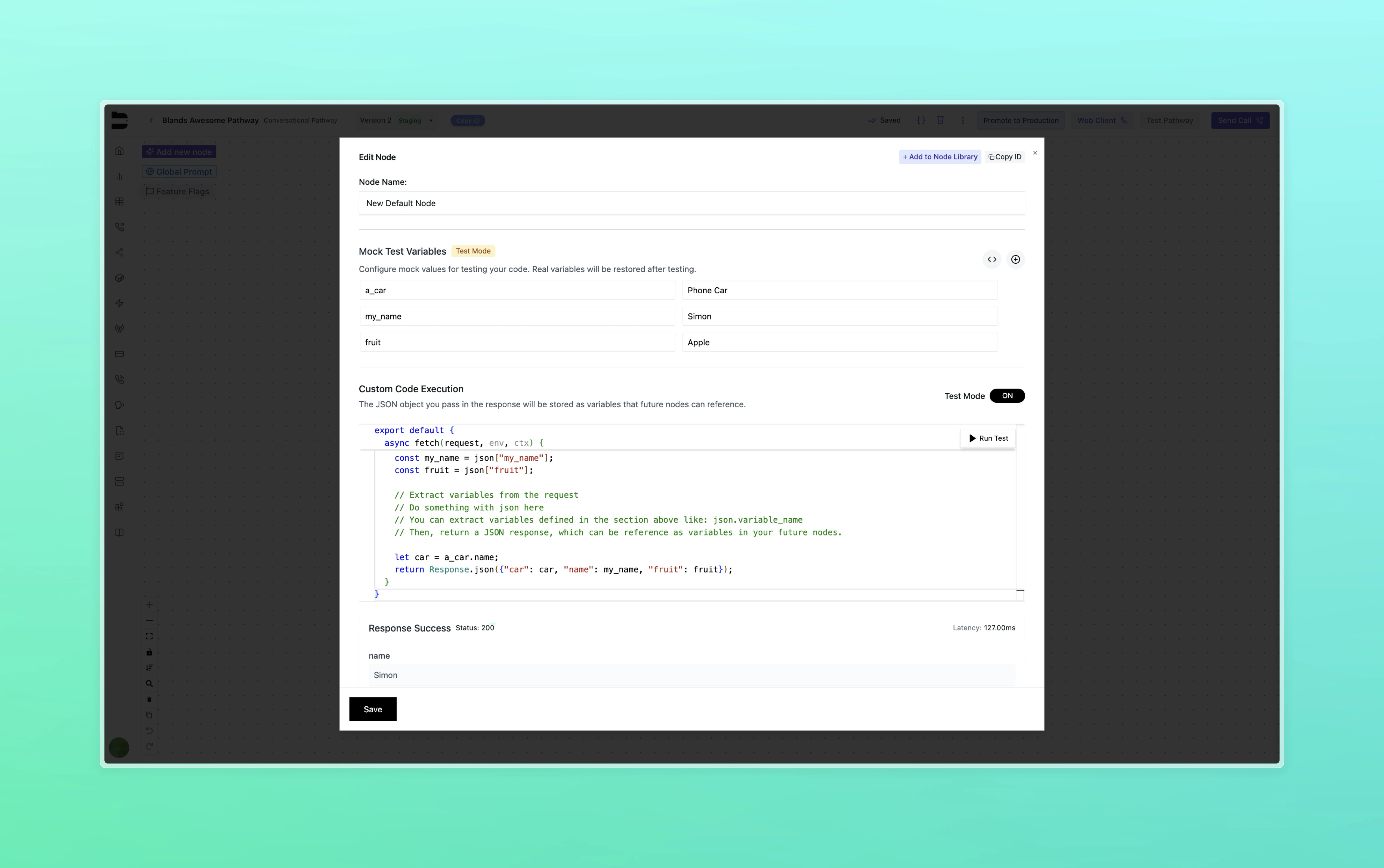 Custom Code Node Configuration