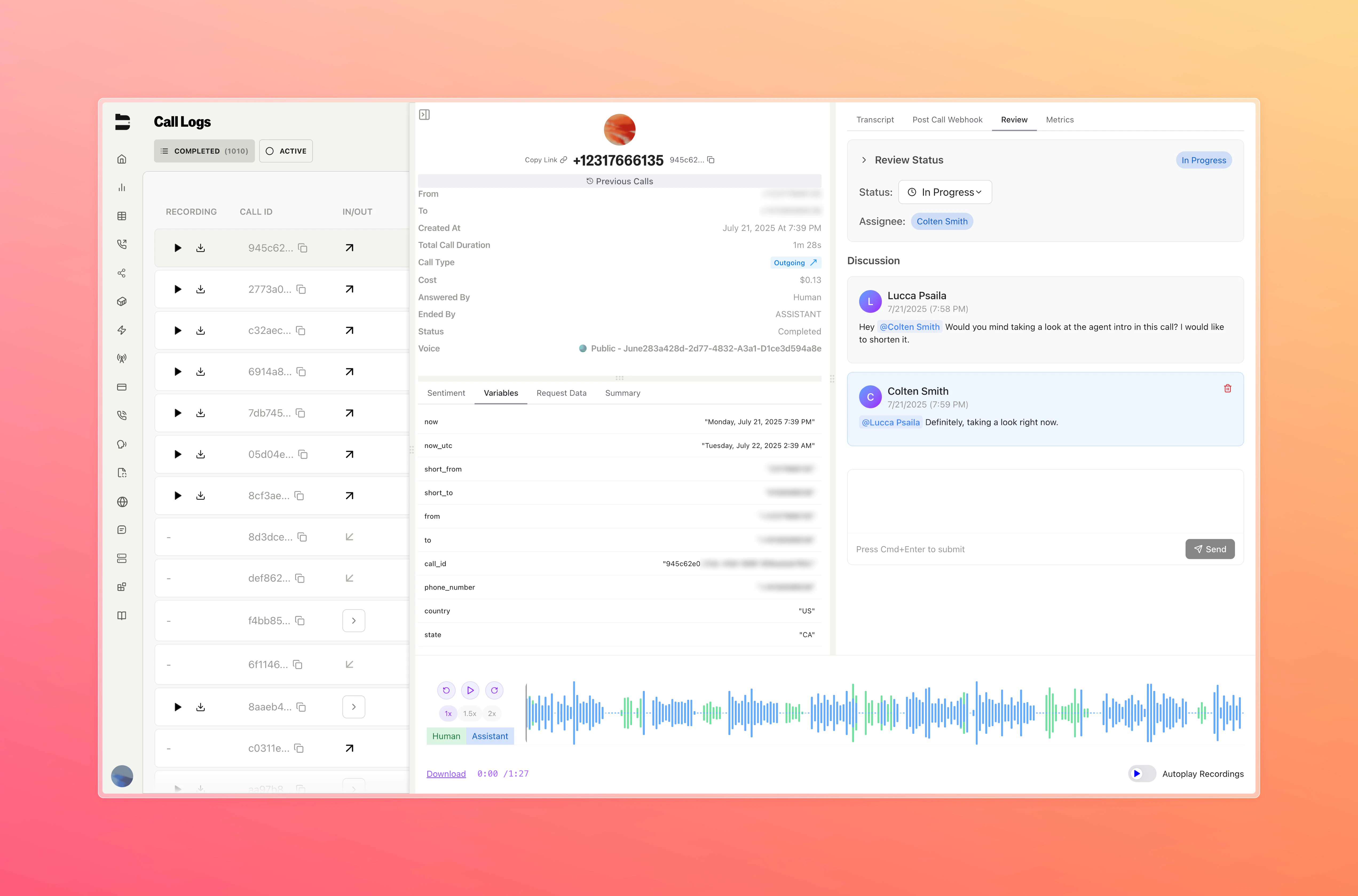 Call Review In Progress