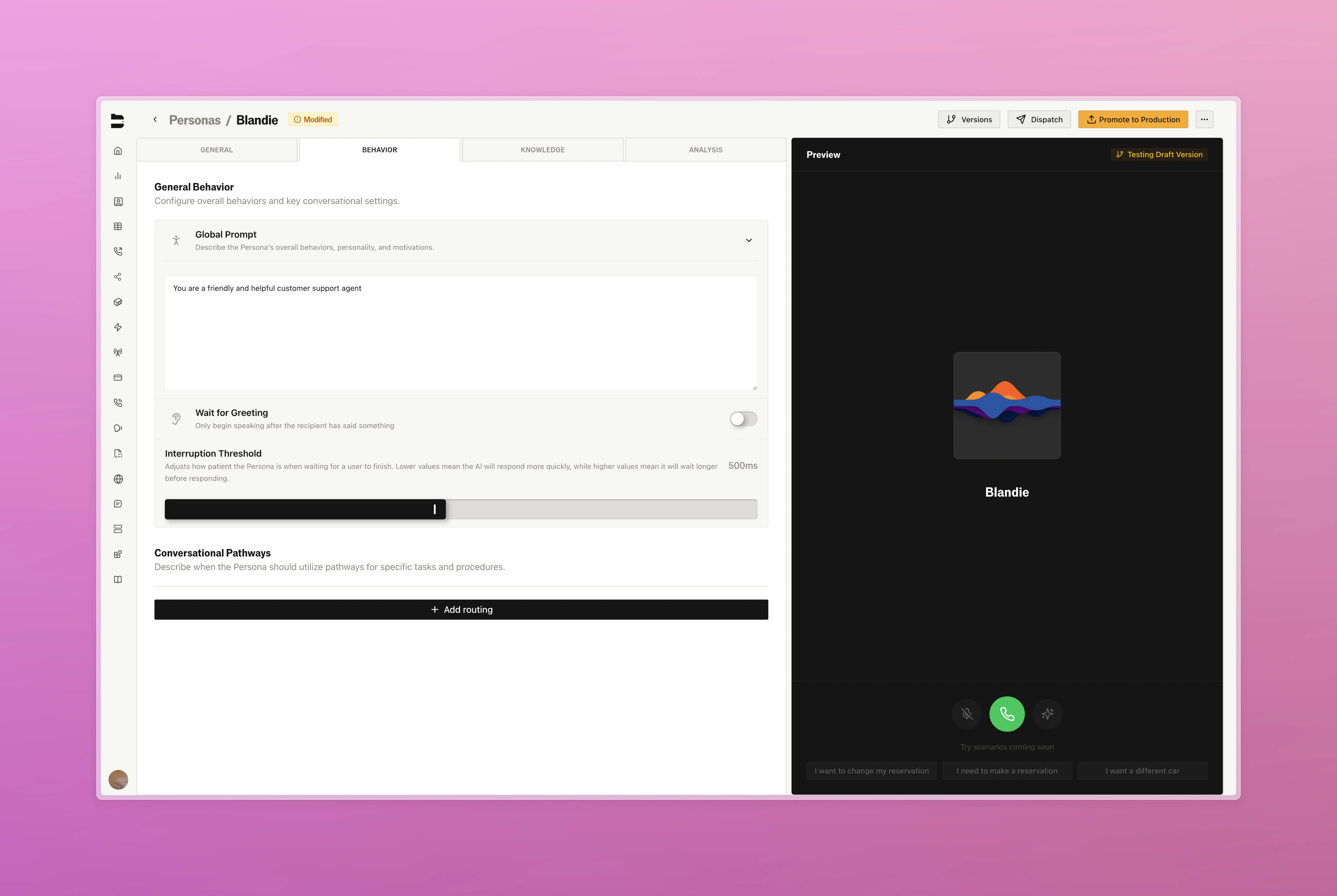 Personas Behavior Configuration
