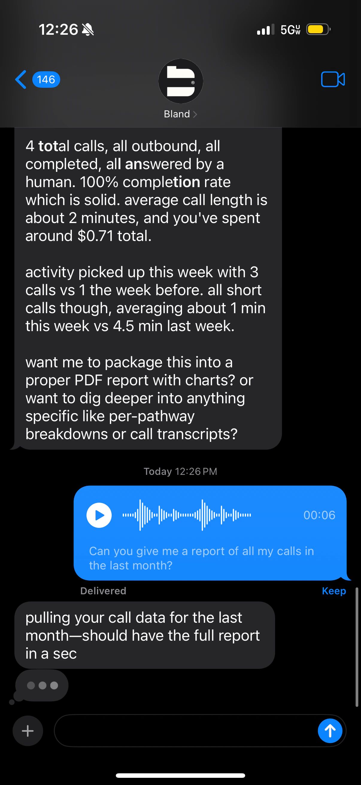iMessage agent sending a voice memo reply