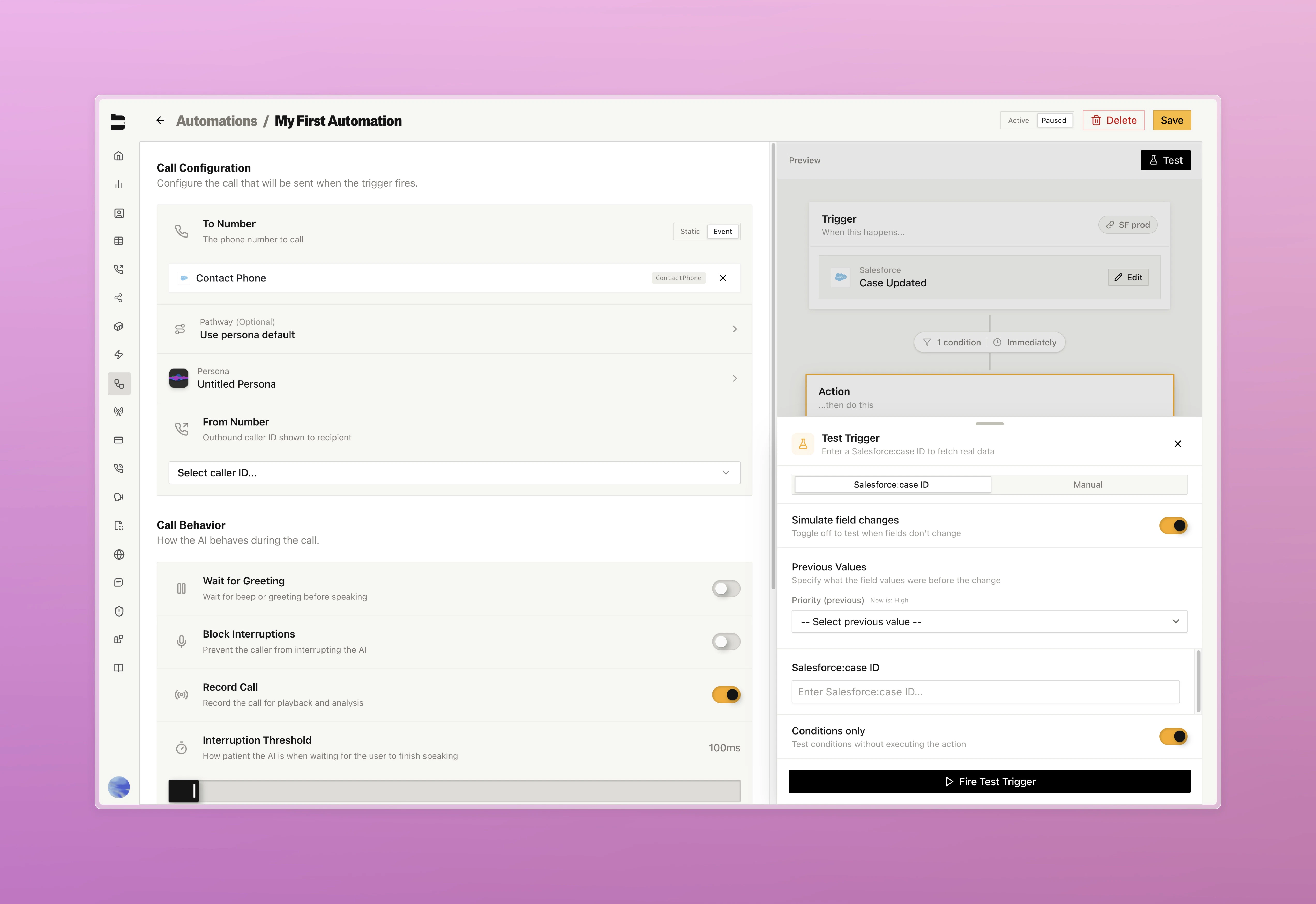 Test trigger interface with mock data and condition results