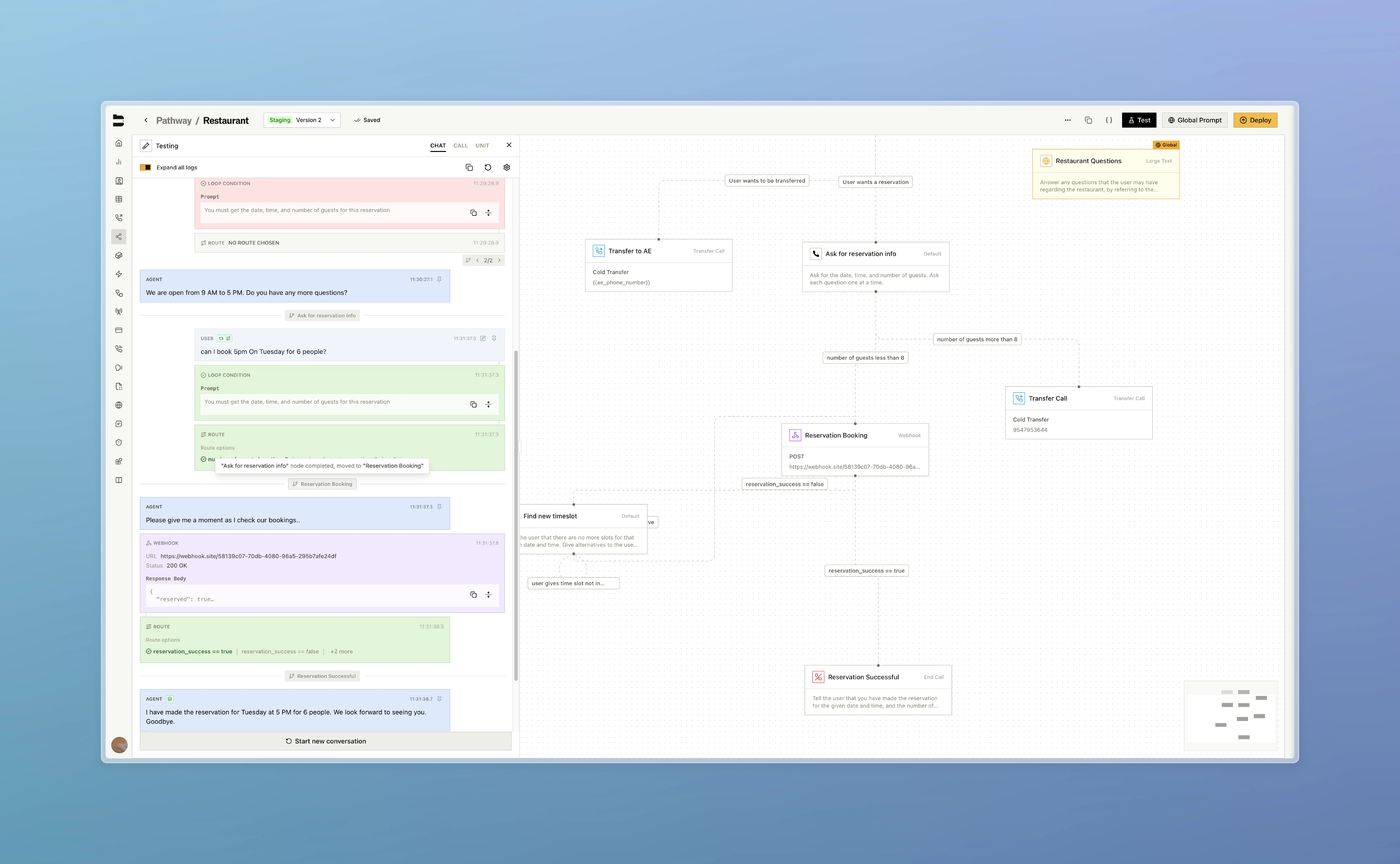 Advanced mode showing detailed execution logs and secondary actions