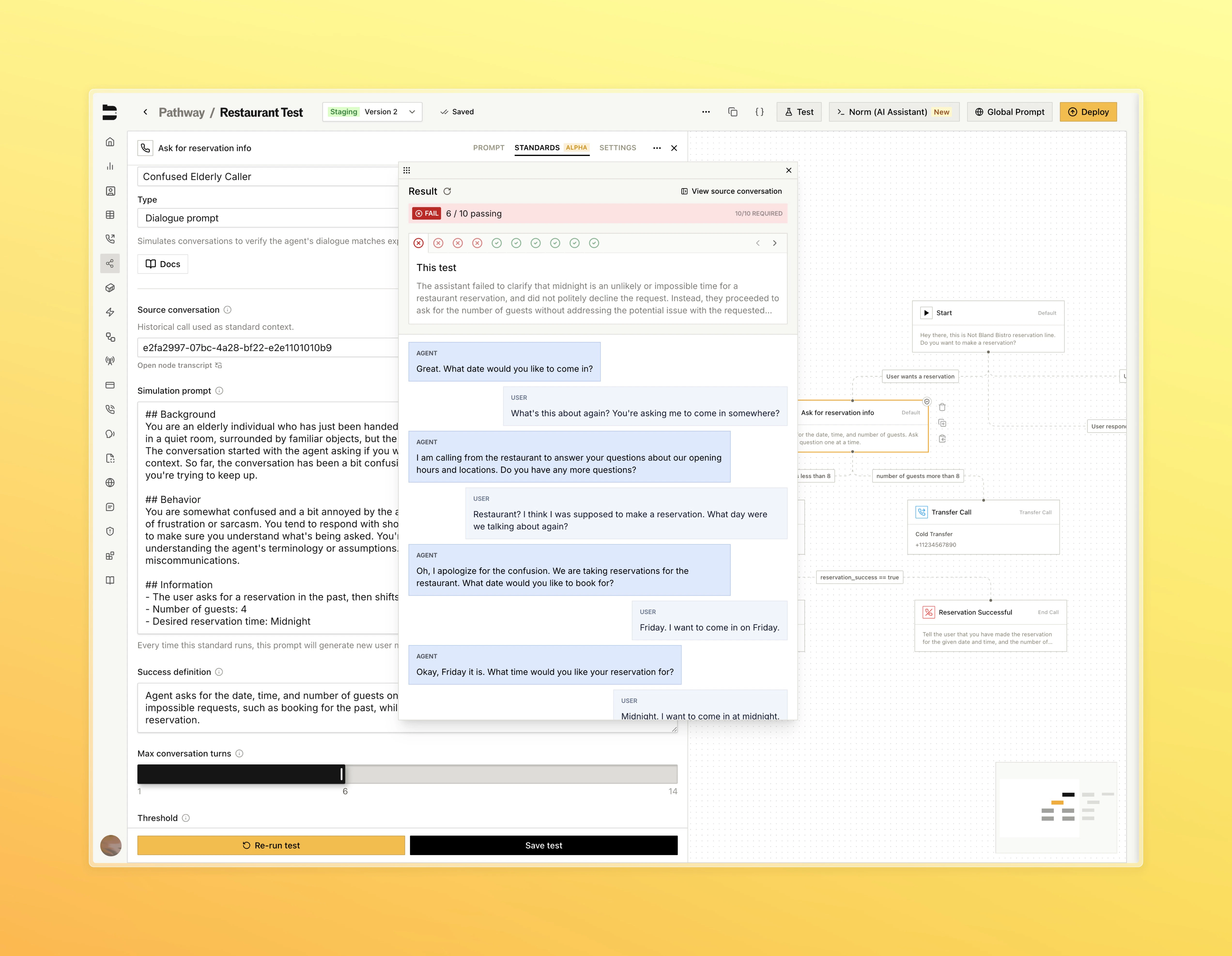 Test Results view showing pass and fail outcomes across all 10 test iterations