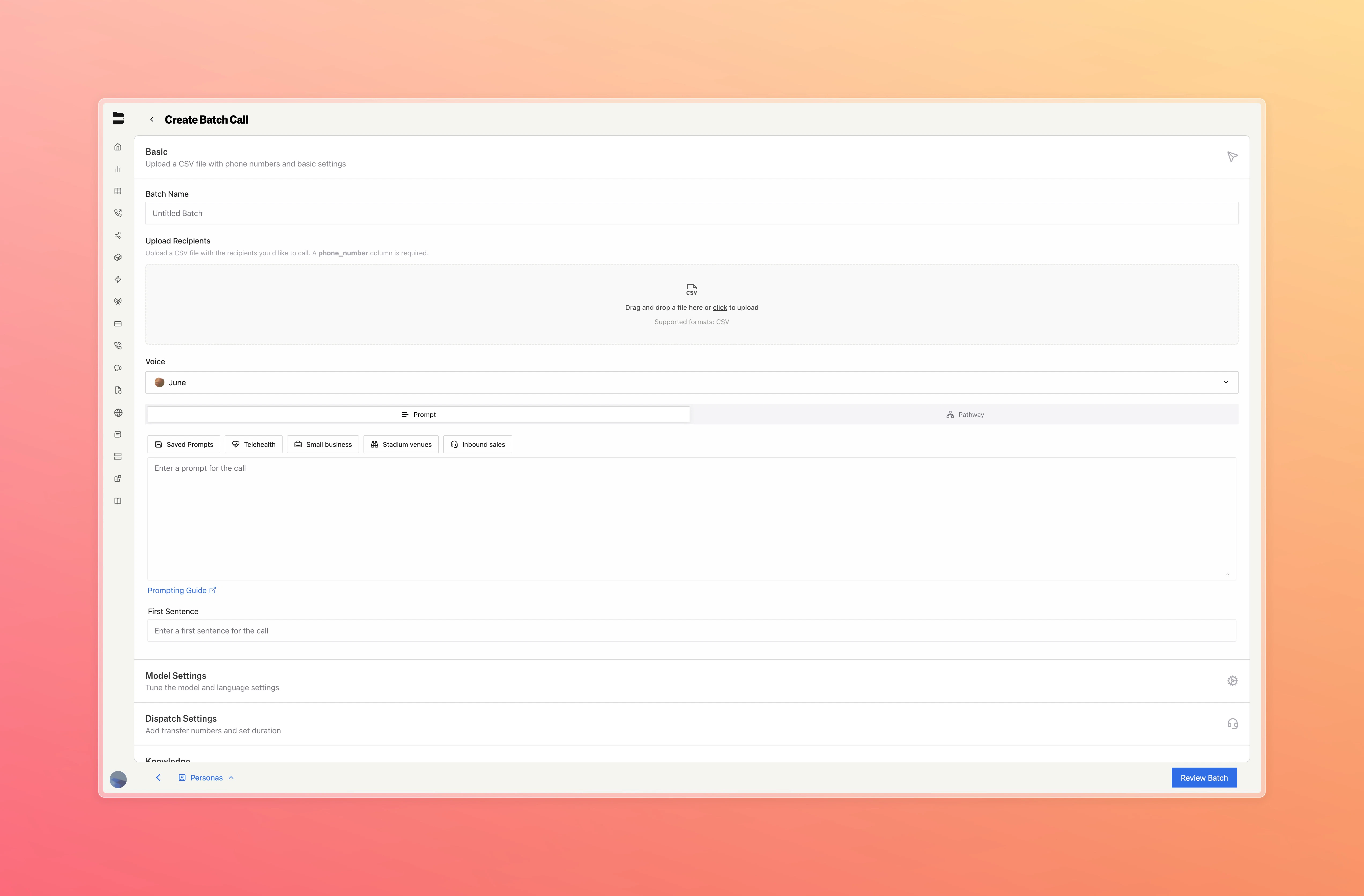 Batch Call Creation UI