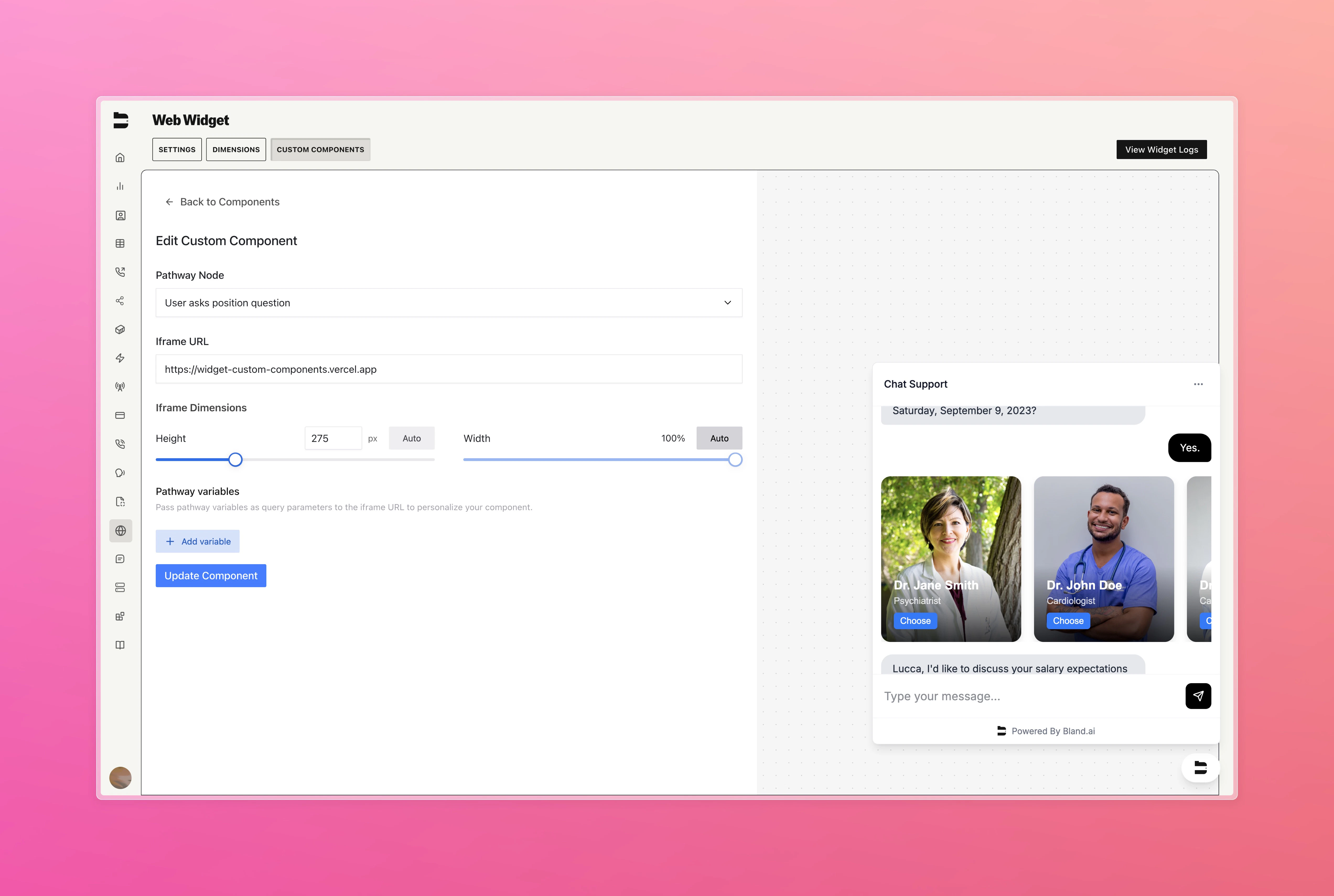 Custom Widget Components Interface
