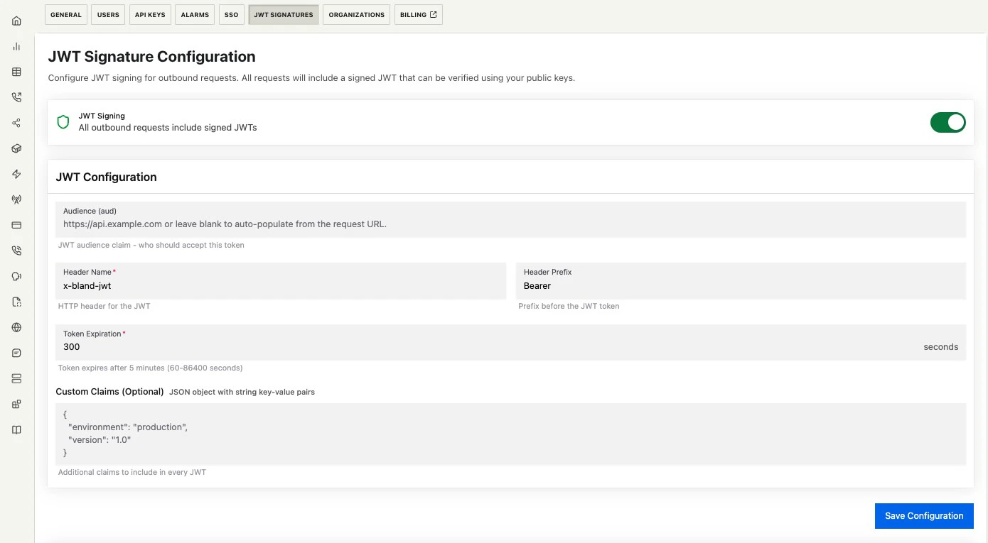 JWT Signature Configuration Interface