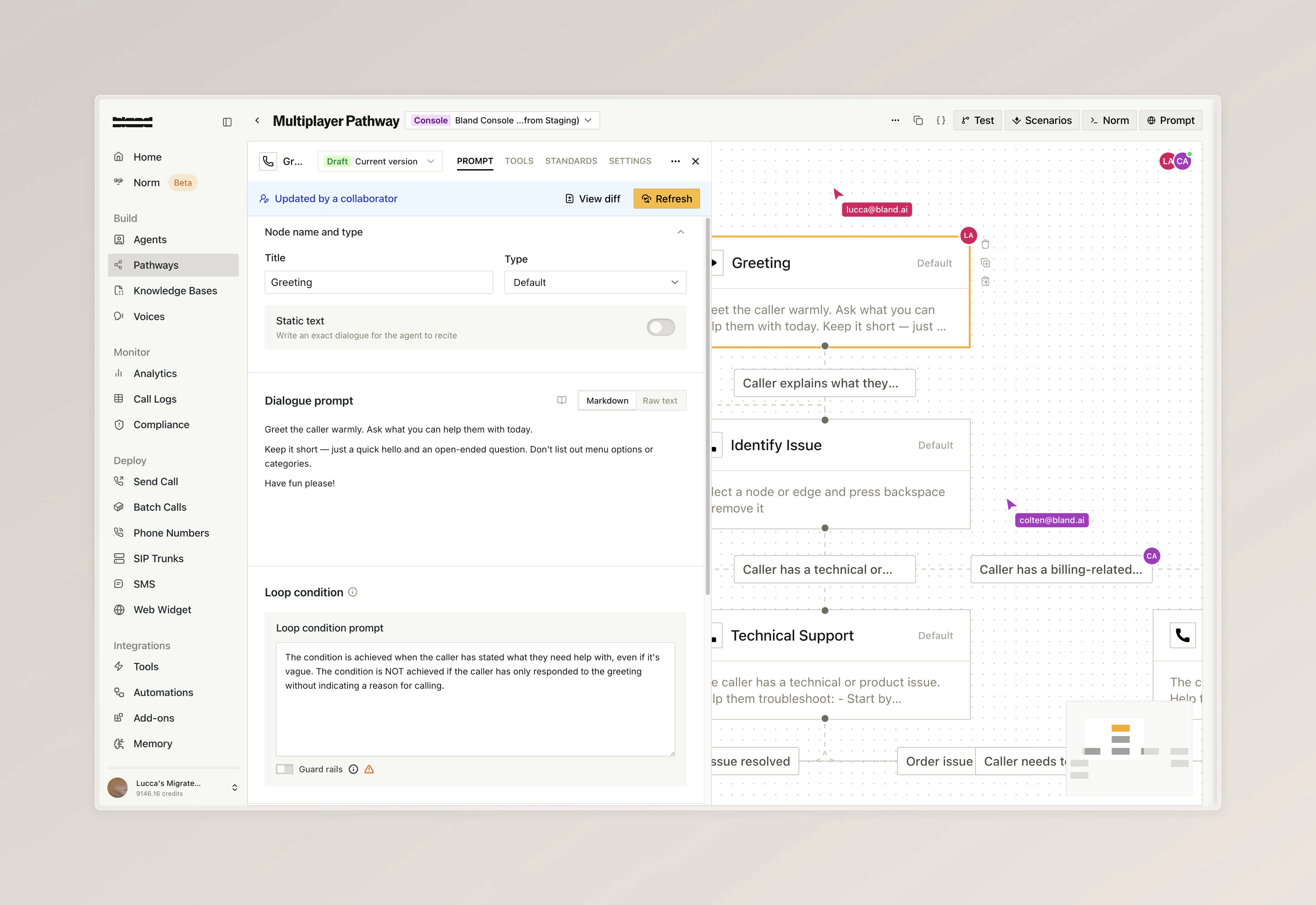 Updated by a collaborator banner with View diff and Refresh buttons while editing a node