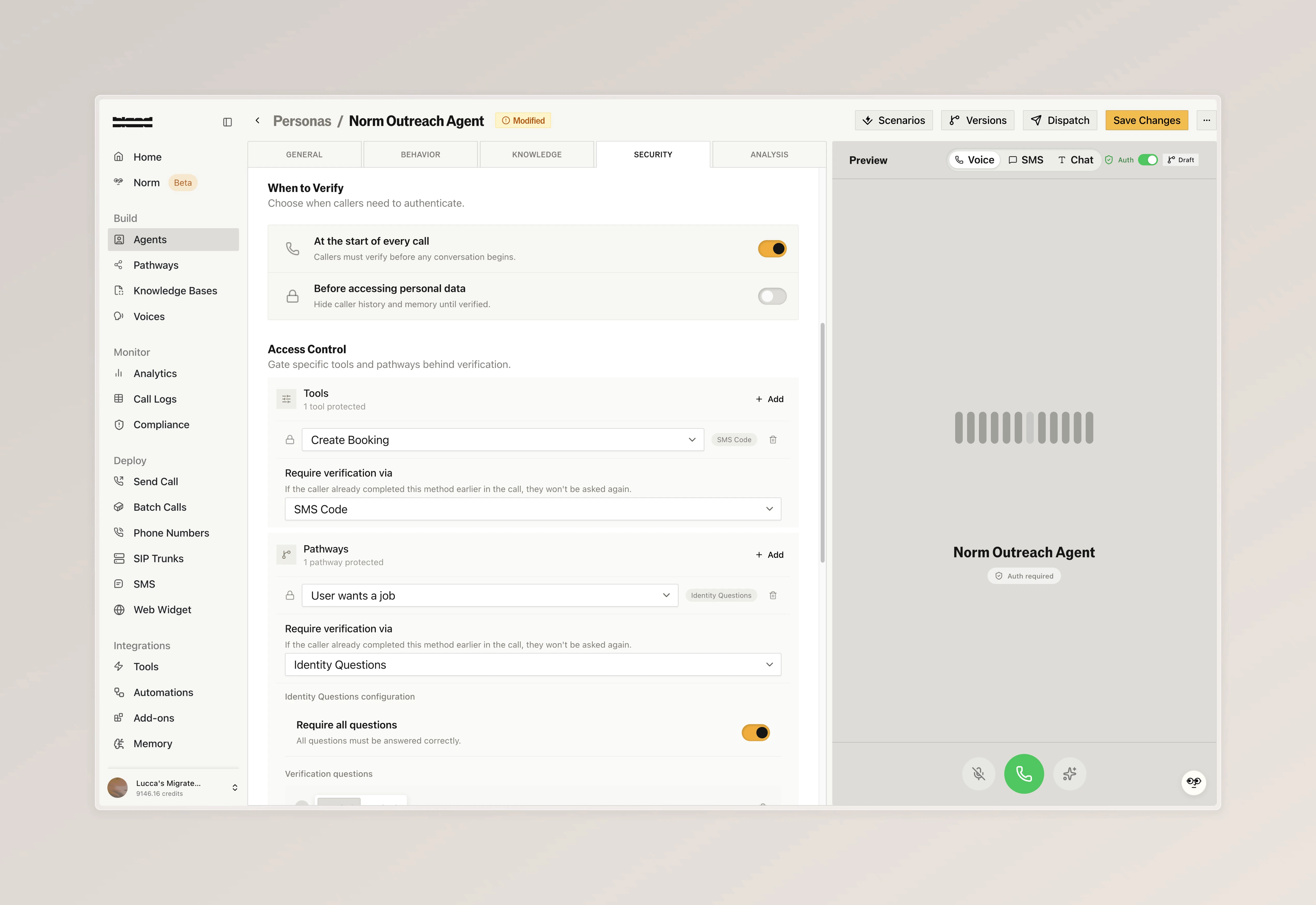 Access control section gating specific tools and pathways behind different verification methods