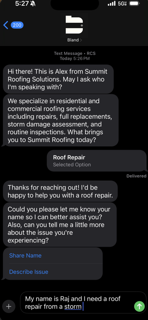 RCS conversation with suggested replies and action buttons