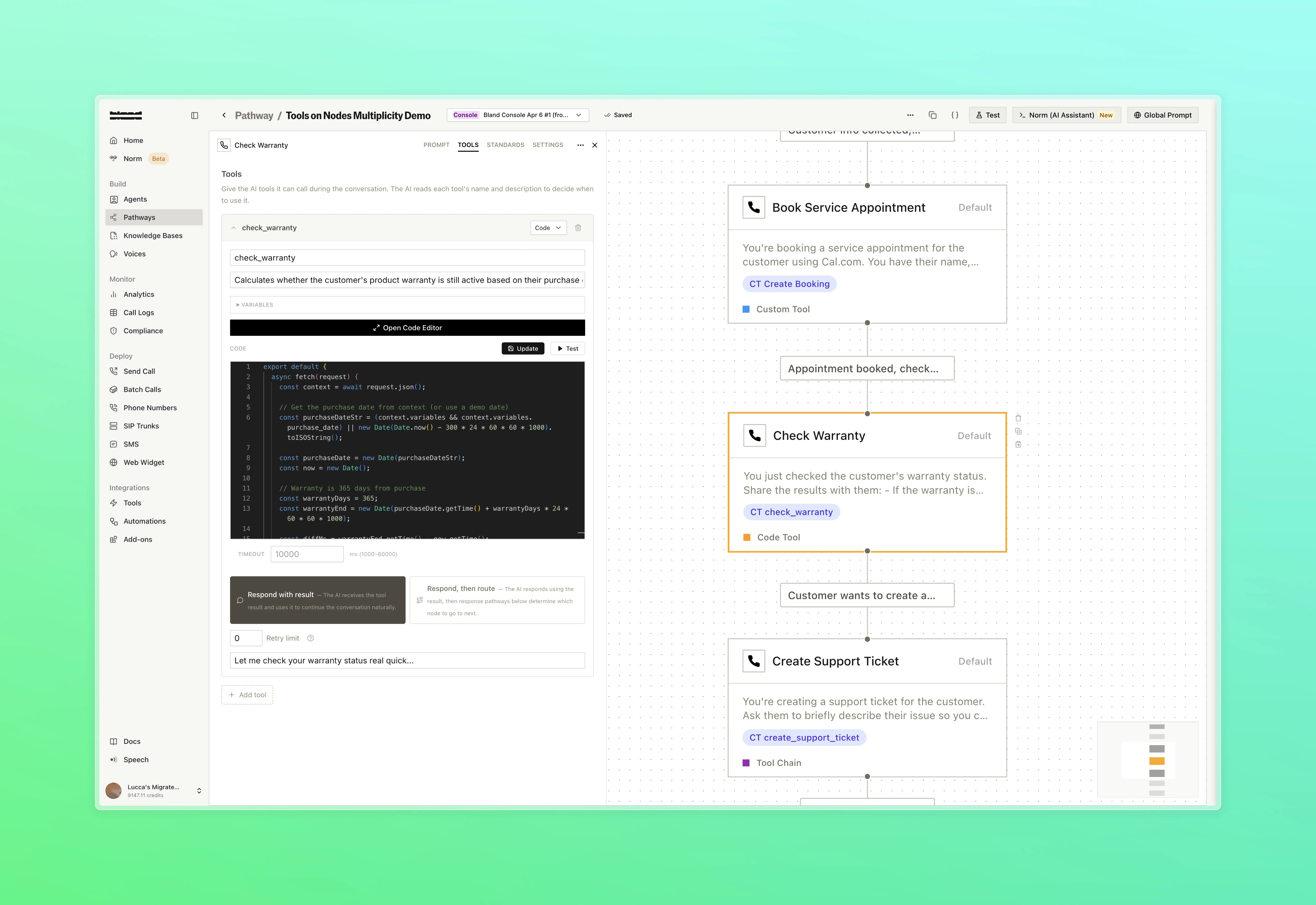 Check Warranty node using a Code tool to calculate warranty status from purchase date