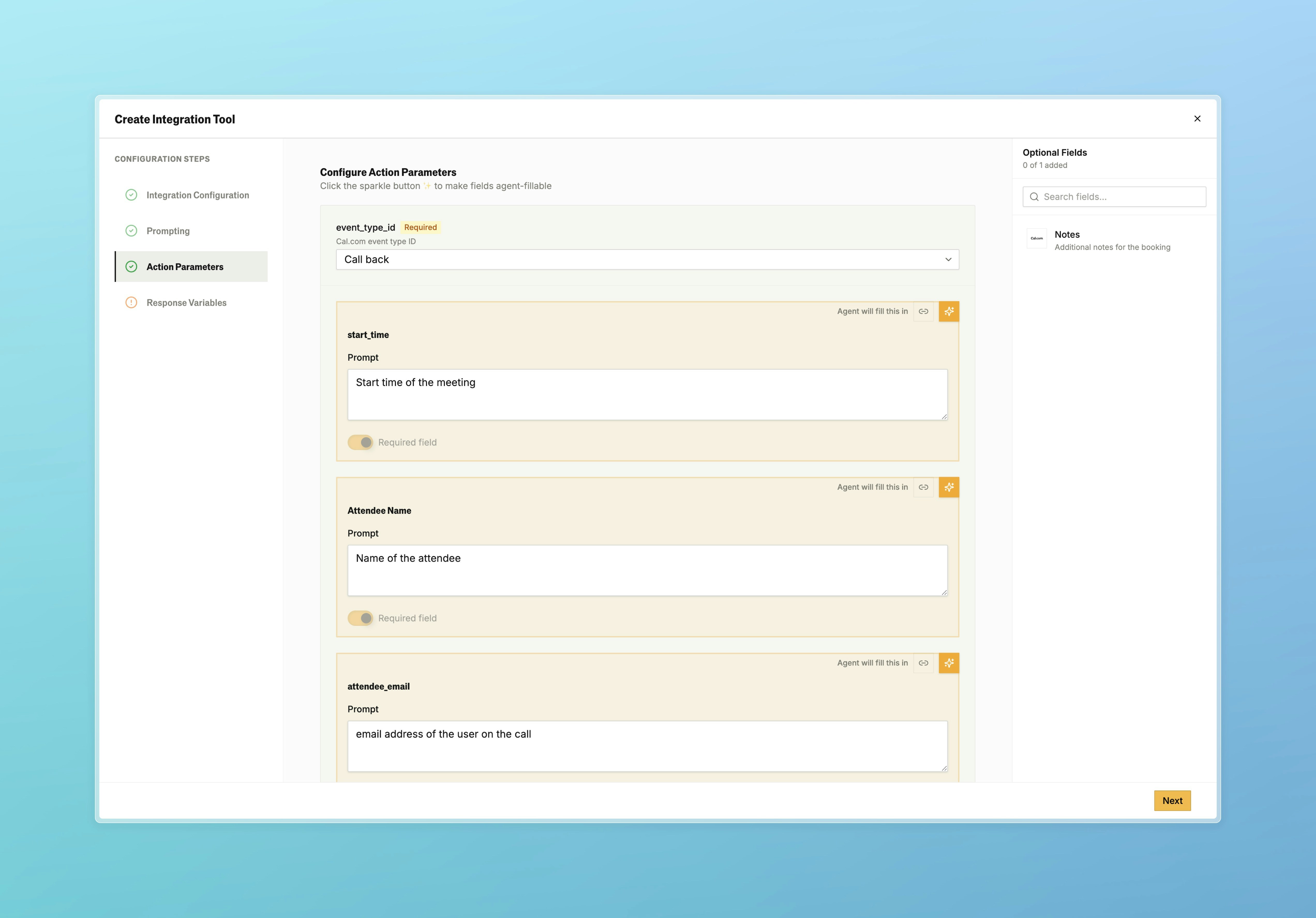 Action Parameters Configuration
